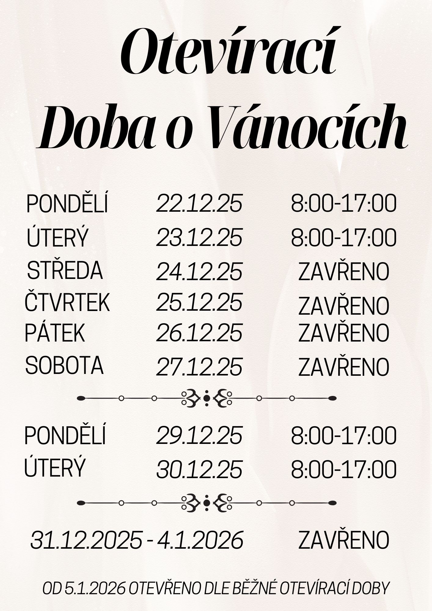 Neutral Cream Simple Minimalist Elegant Luxury Printable Business Shop Opening Hours A4 Document